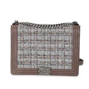 Chanel Taupe Caviar and Multicolor Tweed Large Boy Bag